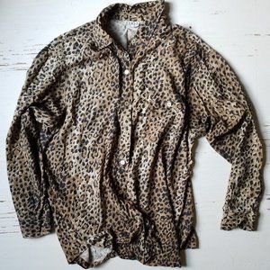 Vintage Rayon Leopard Print Button Up